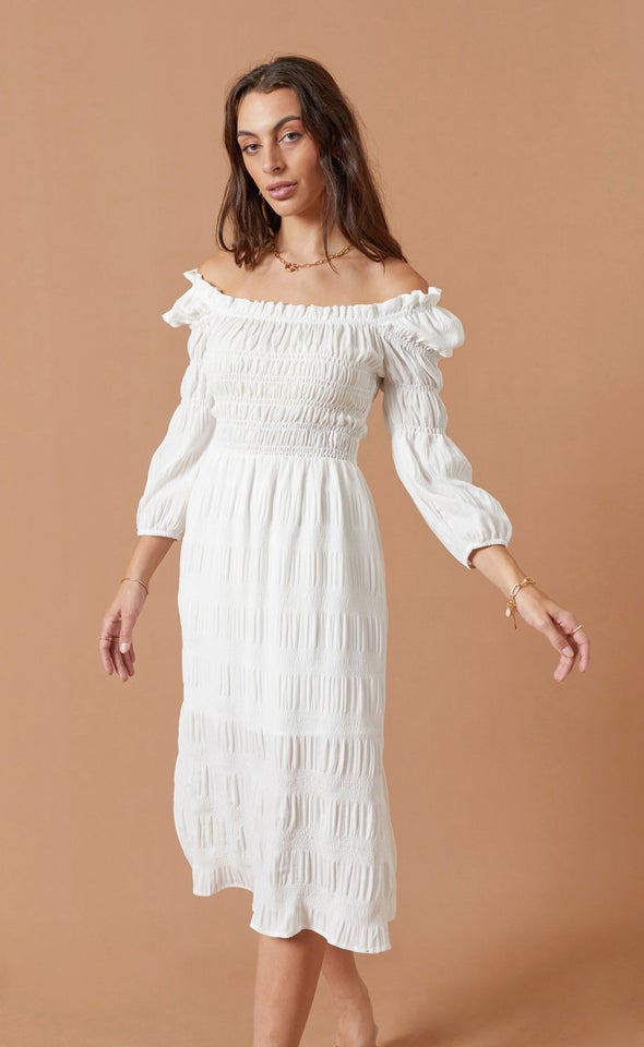 Textured CDC Square Neck Dress Cream