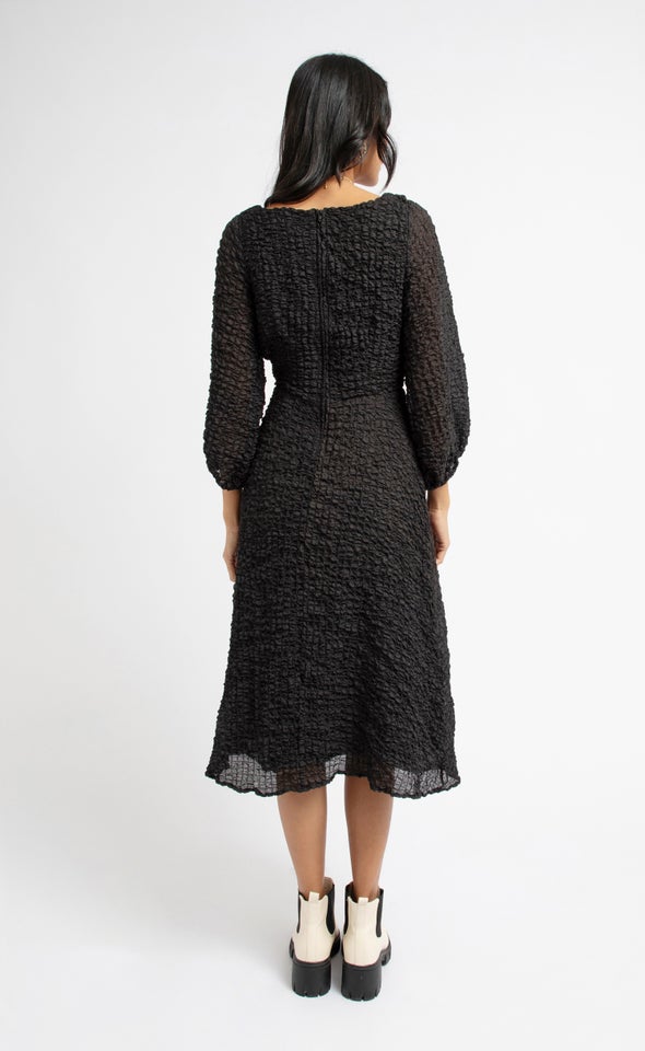 Textured CDC Square Neck Midi Dress Black