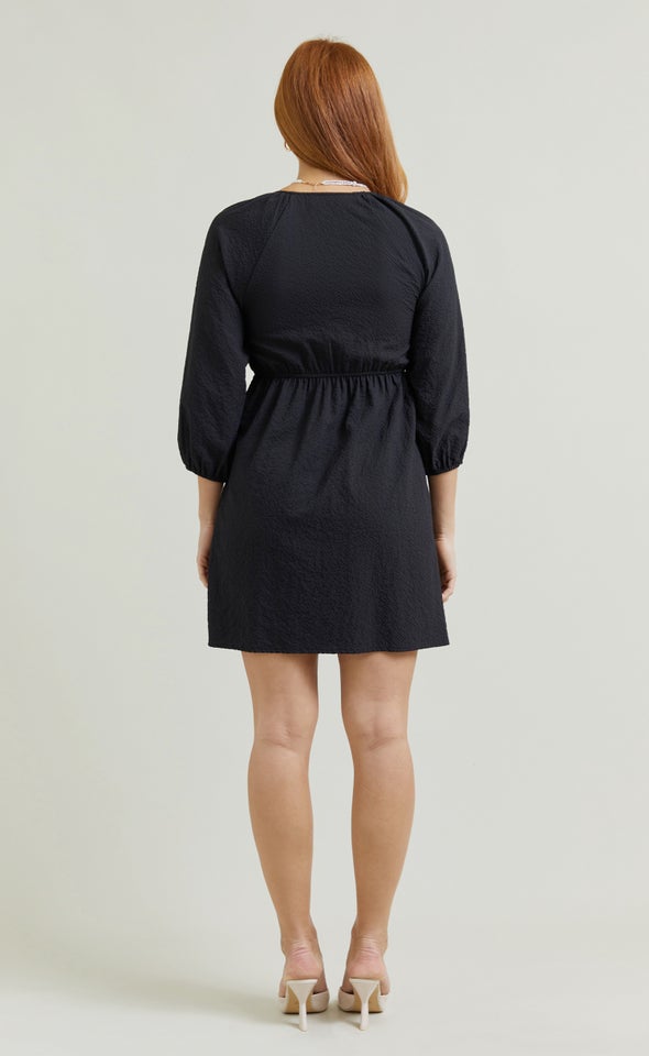 Textured CDC Summer Shirt Dress Black