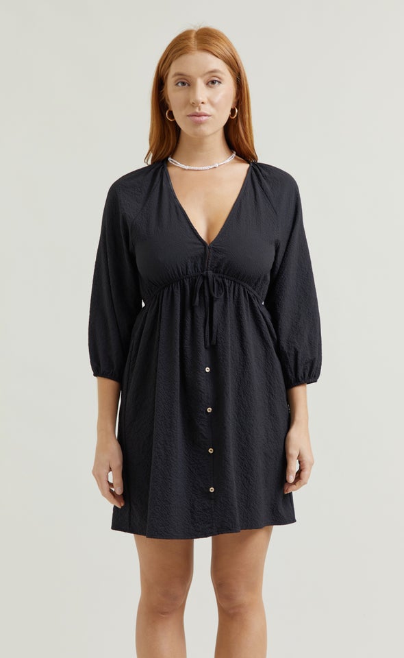 Textured CDC Summer Shirt Dress Black