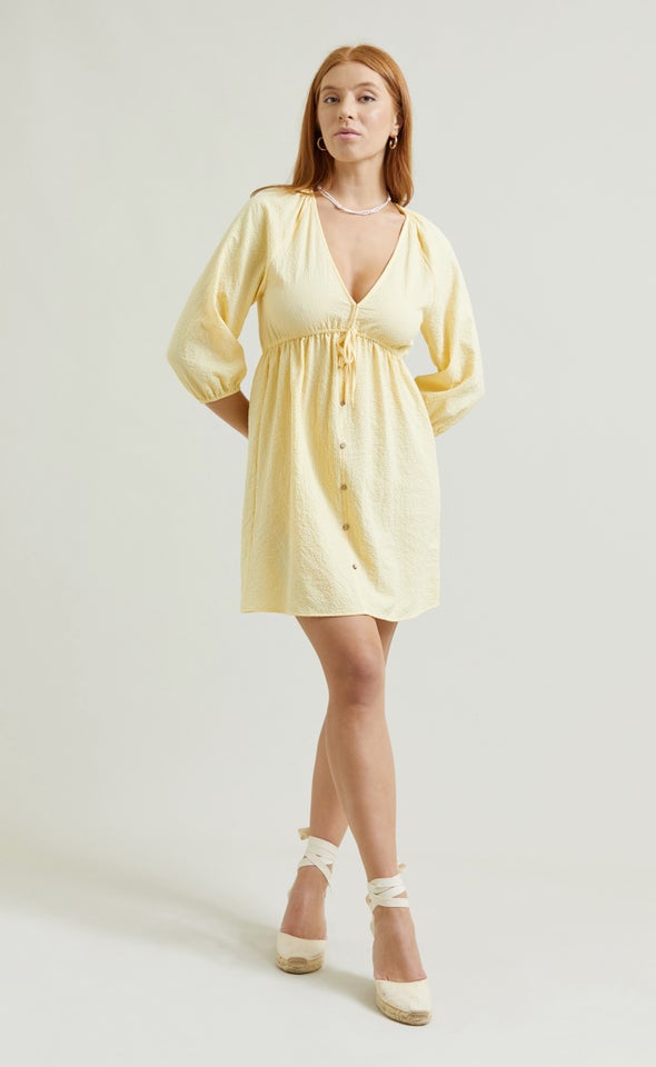 Textured CDC Summer Shirt Dress Yellow