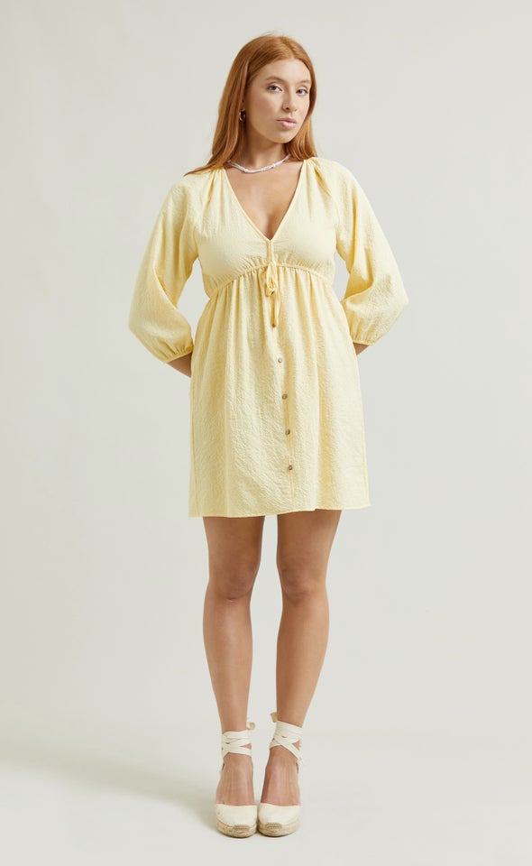 Textured CDC Summer Shirt Dress Yellow