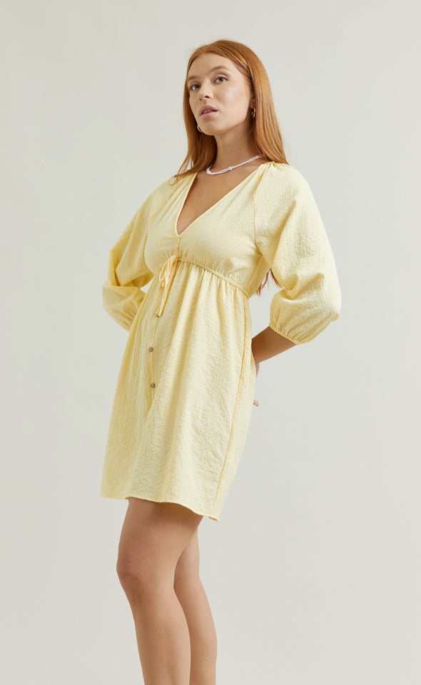 Textured CDC Summer Shirt Dress Yellow