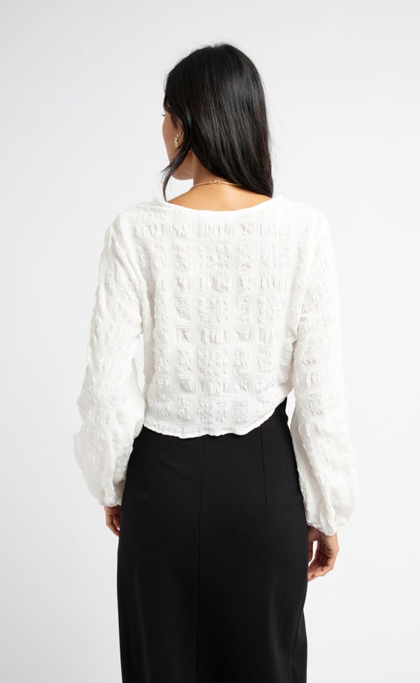 Textured CDC Tie Front LS Top Cream