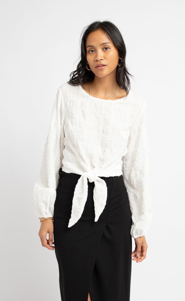 Textured CDC Tie Front LS Top Cream