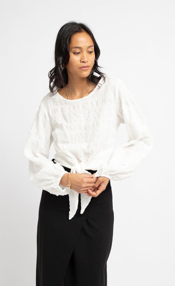 Textured CDC Tie Front LS Top Cream