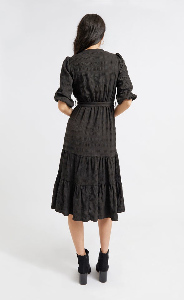 Textured CDC Wrap Midi Dress Black