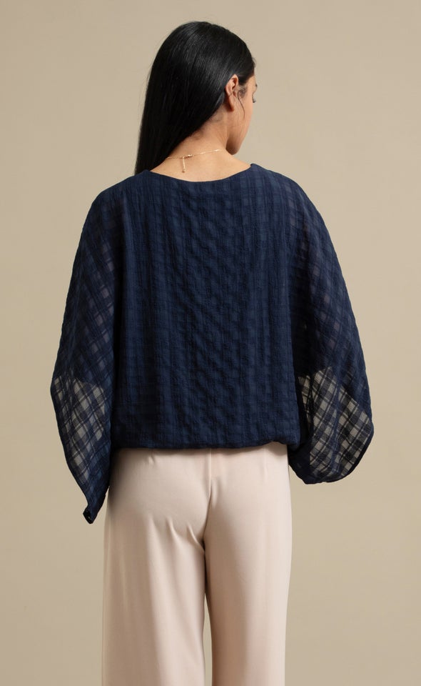Textured Chiffon Kaftan Top Navy