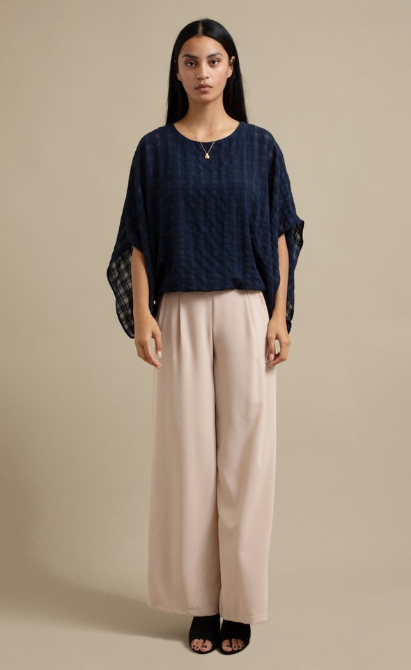 Textured Chiffon Kaftan Top Navy