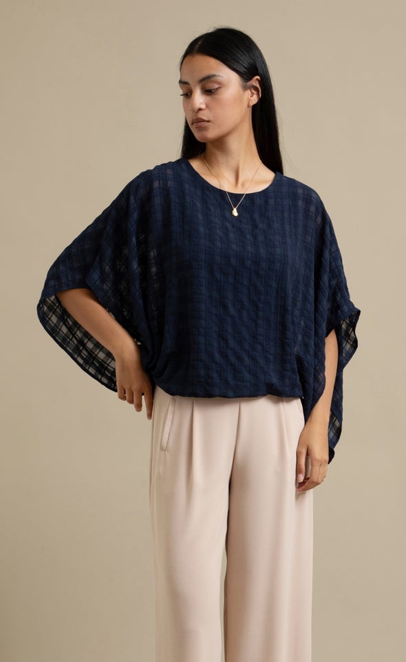 Textured Chiffon Kaftan Top Navy