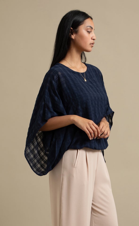 Textured Chiffon Kaftan Top Navy