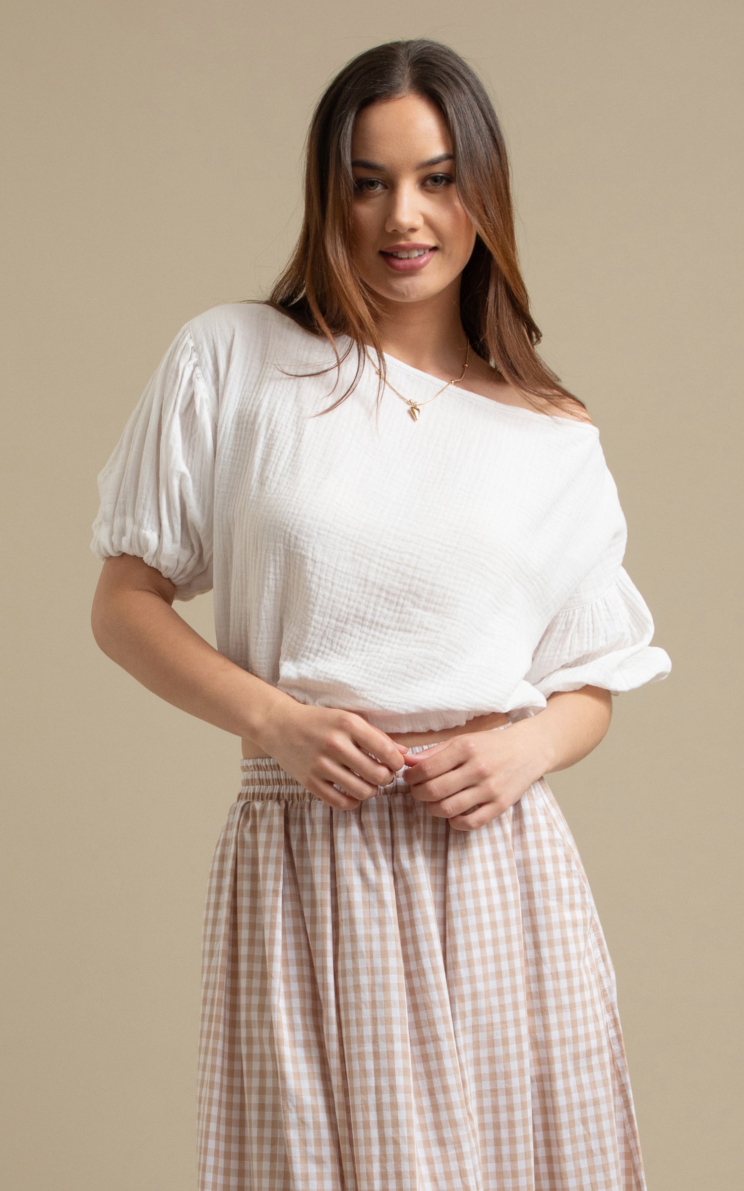 Textured Cotton Puff Sleeve Top | Pagani