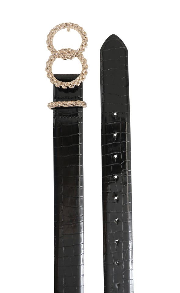 Textured Double Ring Buckle Belt Gold/black