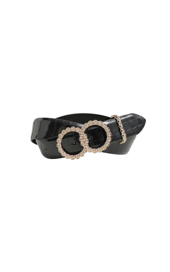 Textured Double Ring Buckle Belt Gold/black