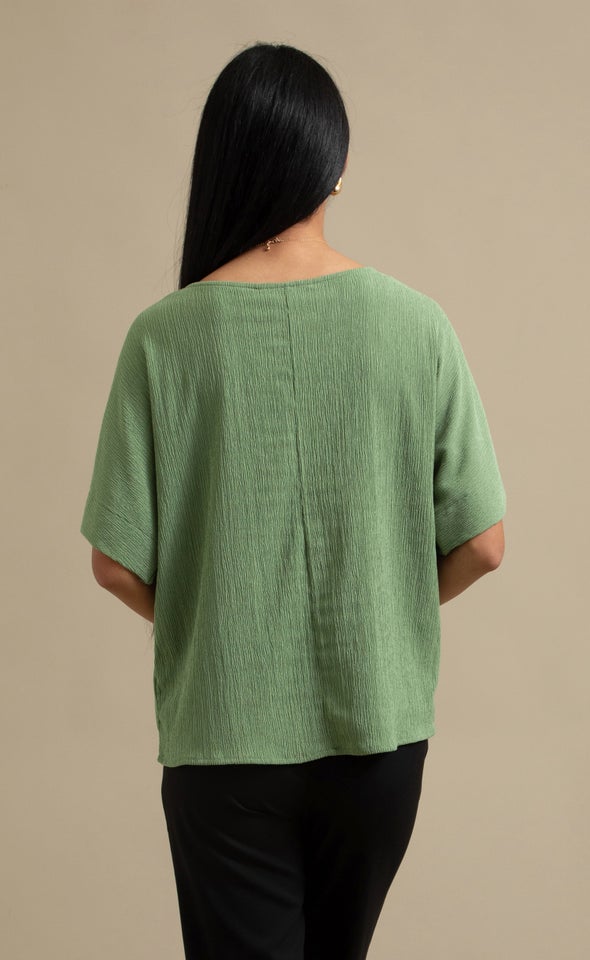 Textured Jersey Boat Neck Top Sage
