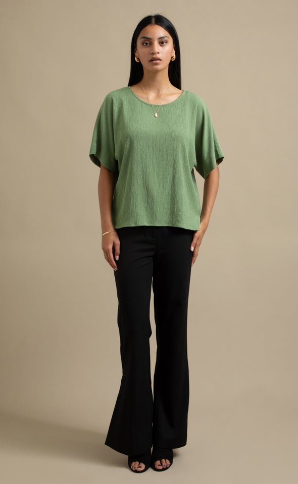 Textured Jersey Boat Neck Top Sage