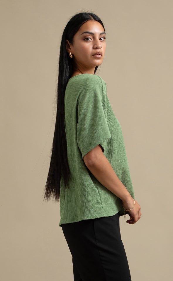 Textured Jersey Boat Neck Top Sage