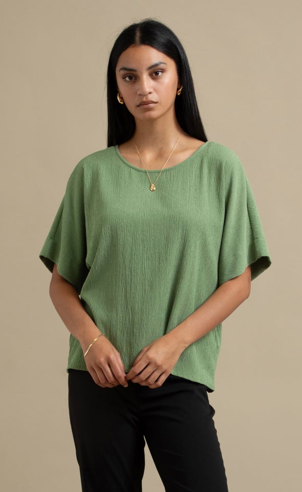 Textured Jersey Boat Neck Top Sage