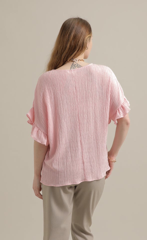 Textured Jersey Frill Sleeve Top Pink