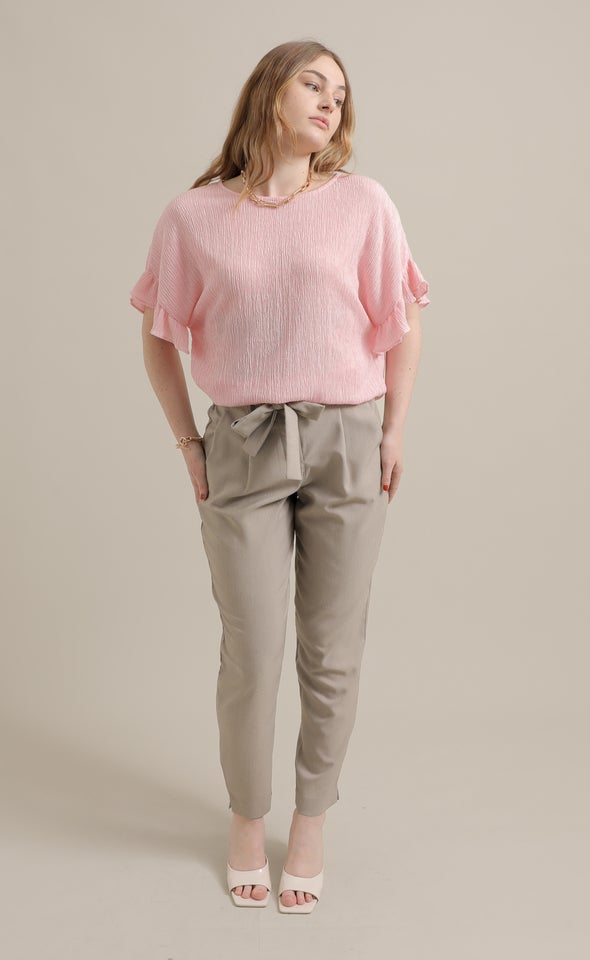 Textured Jersey Frill Sleeve Top Pink