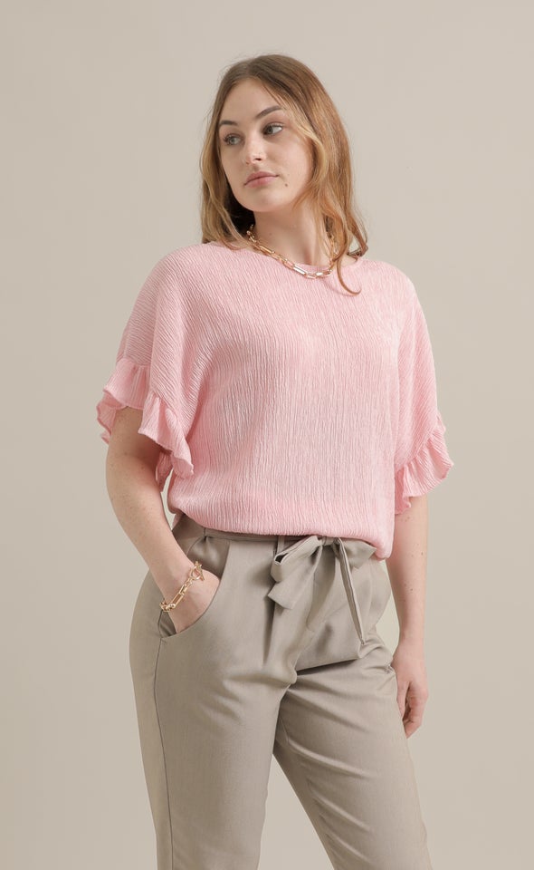 Textured Jersey Frill Sleeve Top Pink