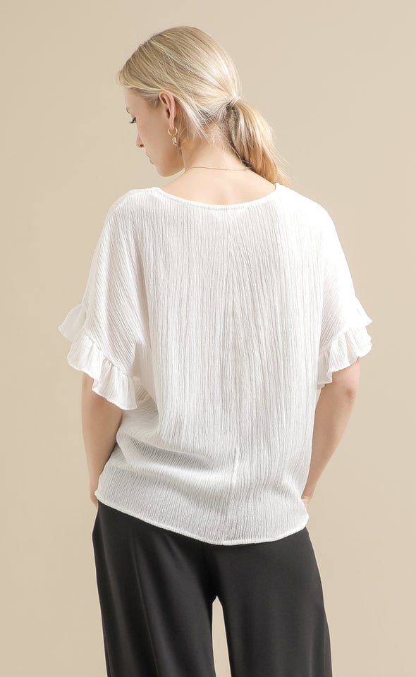 Textured Jersey Frill Sleeve Top White