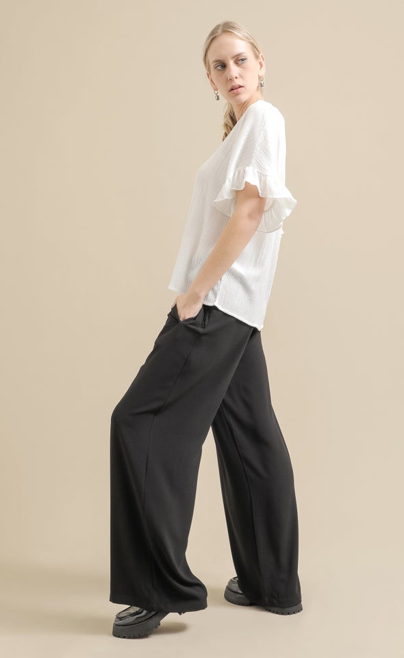 Textured Jersey Frill Sleeve Top White