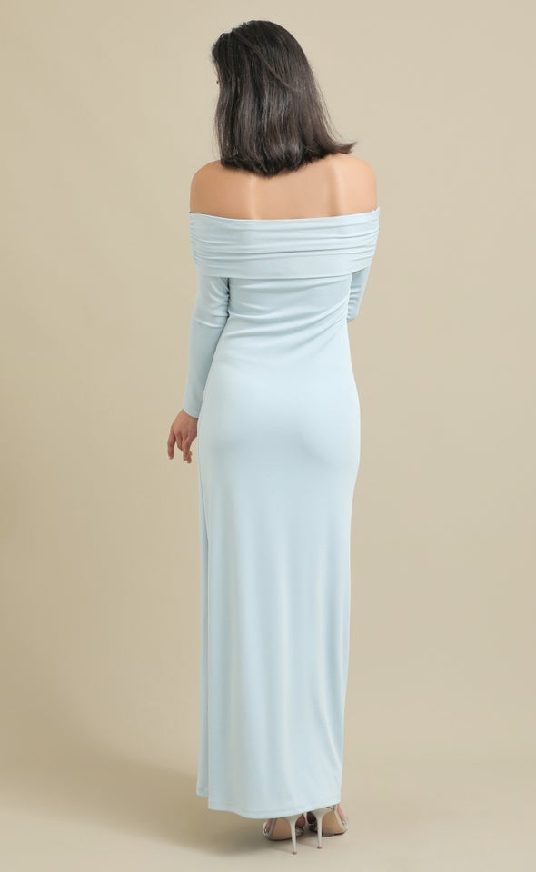 Textured Jersey Off The Shoulder Maxi Ice Blue