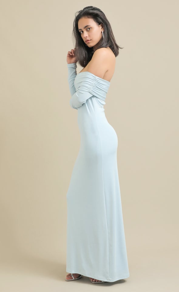 Textured Jersey Off The Shoulder Maxi Ice Blue