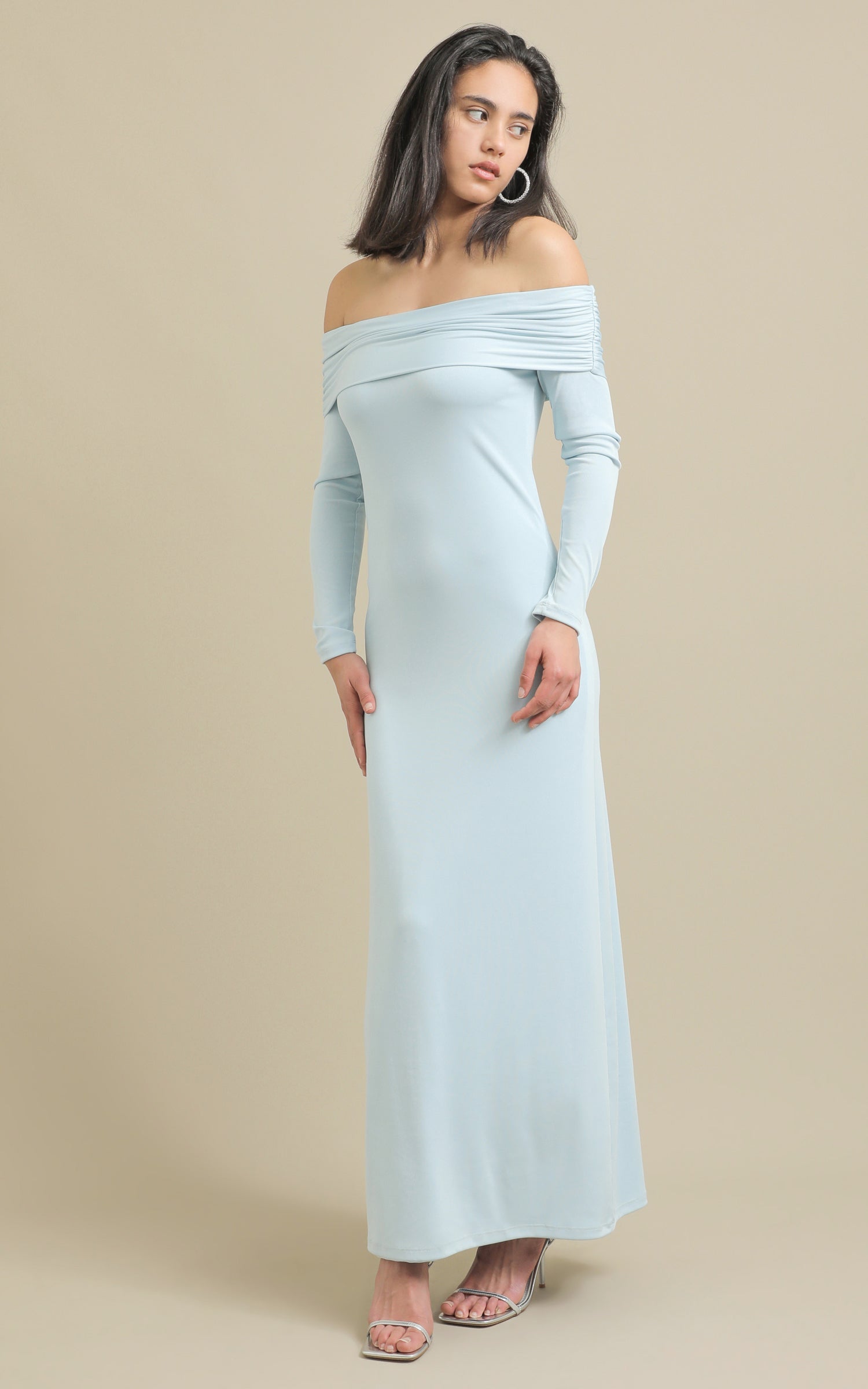 Shop our Textured Jersey Off The Shoulder Maxi in Ice blue | Pagani