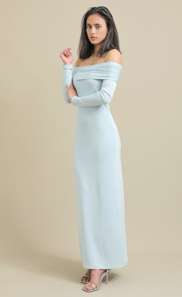 Textured Jersey Off The Shoulder Maxi Ice Blue