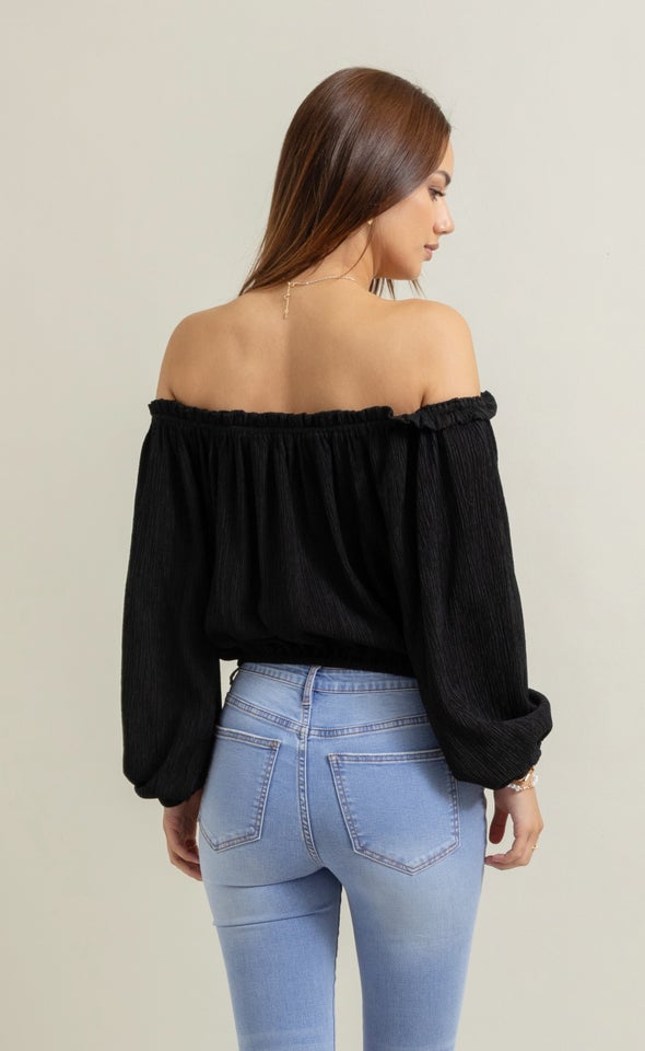 Textured Jersey Off The Shoulder Top Black