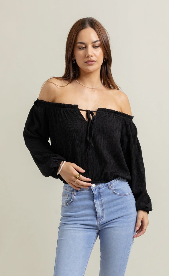 Textured Jersey Off The Shoulder Top