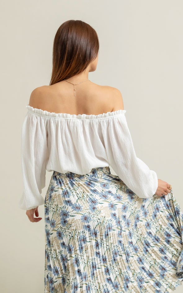 Textured Jersey Off The Shoulder Top White