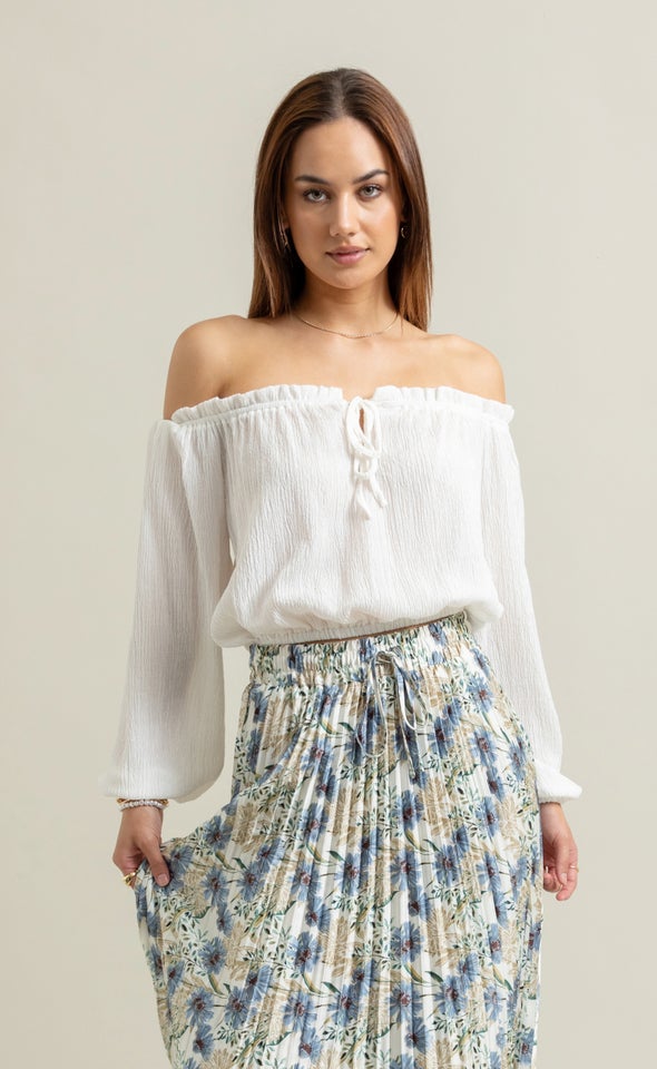 Textured Jersey Off The Shoulder Top White