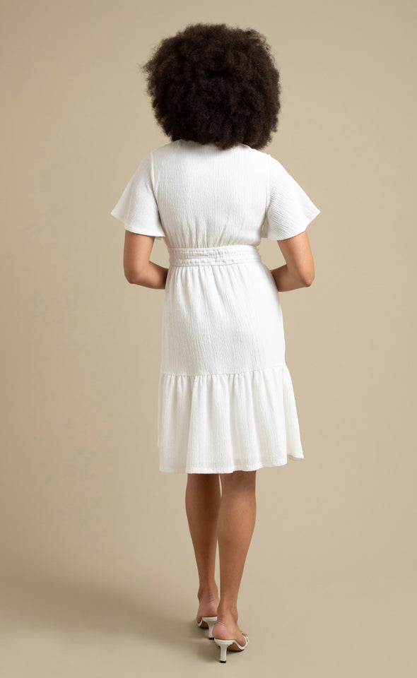 Textured Jersey Tie Front Dress Cream