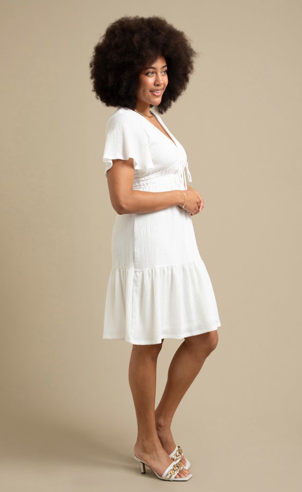 Textured Jersey Tie Front Dress Cream
