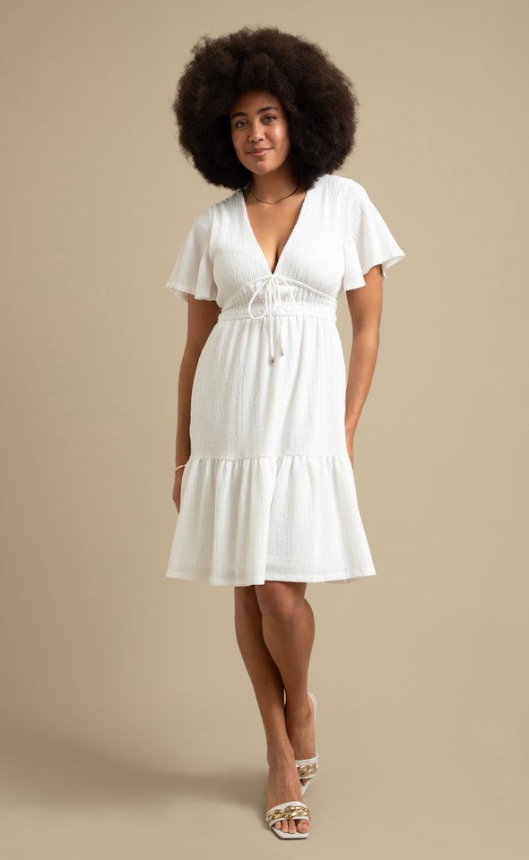 Textured Jersey Tie Front Dress Cream