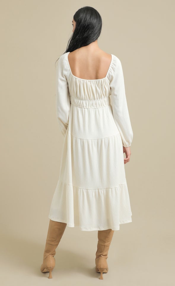 Textured Jsy Midi Tier Dress Natural
