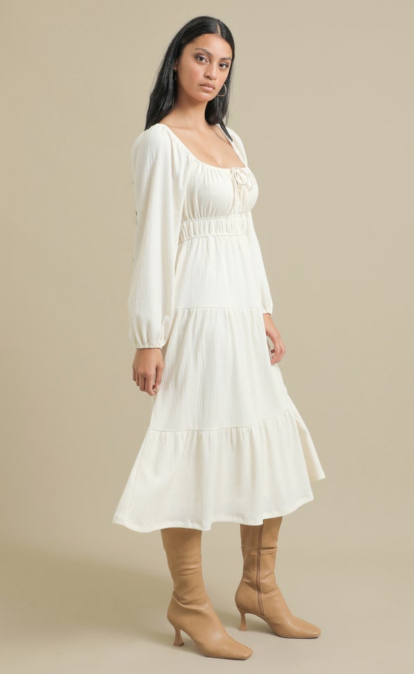 Textured Jsy Midi Tier Dress Natural