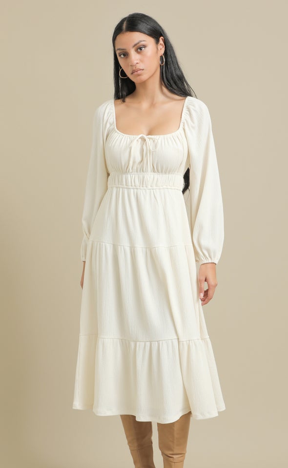 Textured Jsy Midi Tier Dress Natural