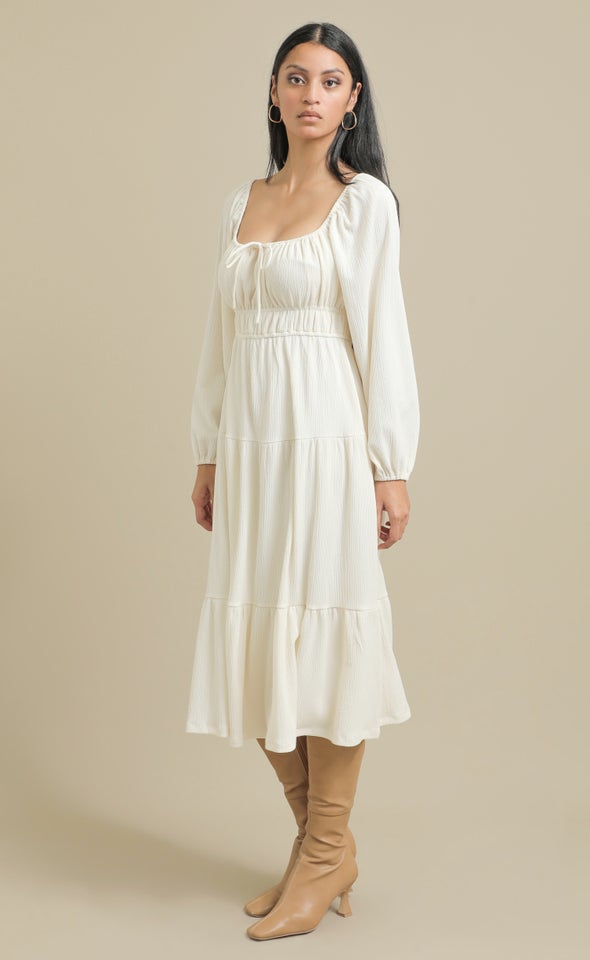 Textured Jsy Midi Tier Dress Natural