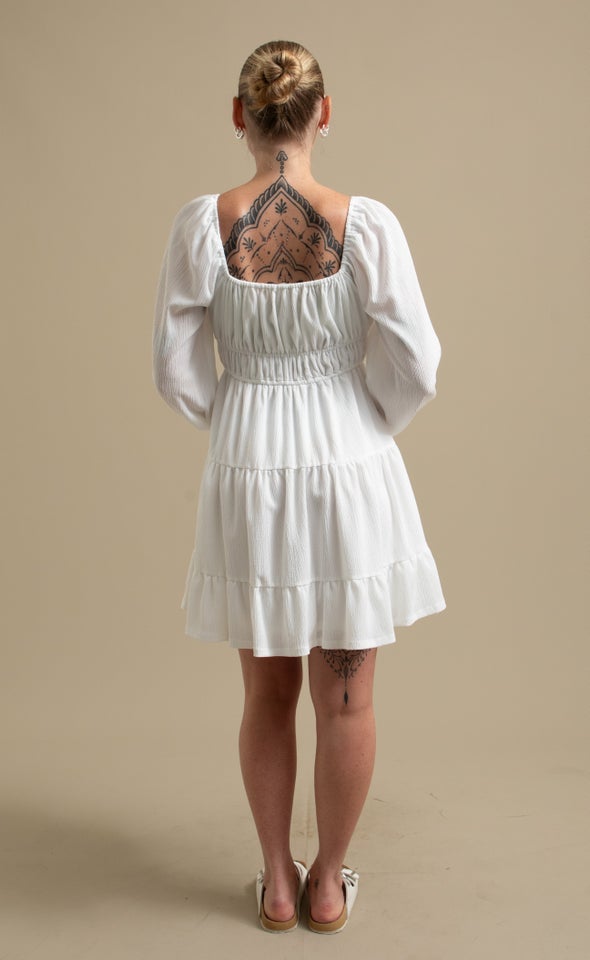 Textured Jsy Short Tier Dress White