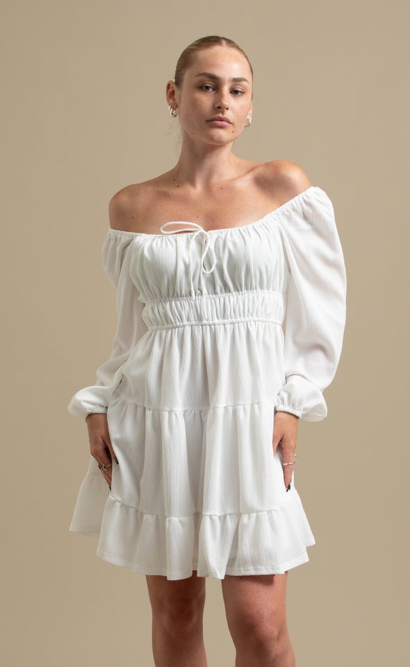 Textured Jsy Short Tier Dress White