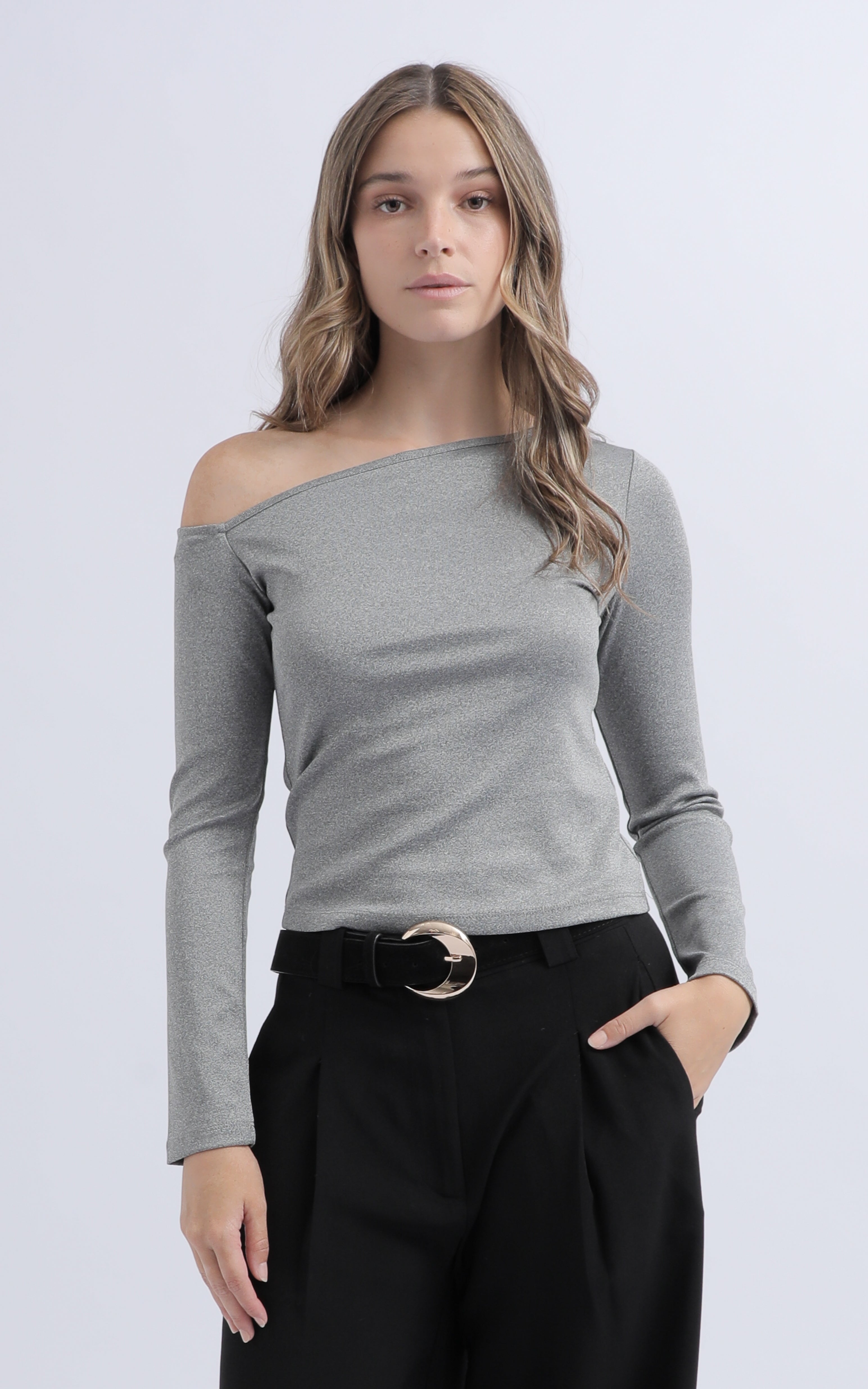 Shop our Textured Knit Asymmetric Top in Grey marle | Pagani
