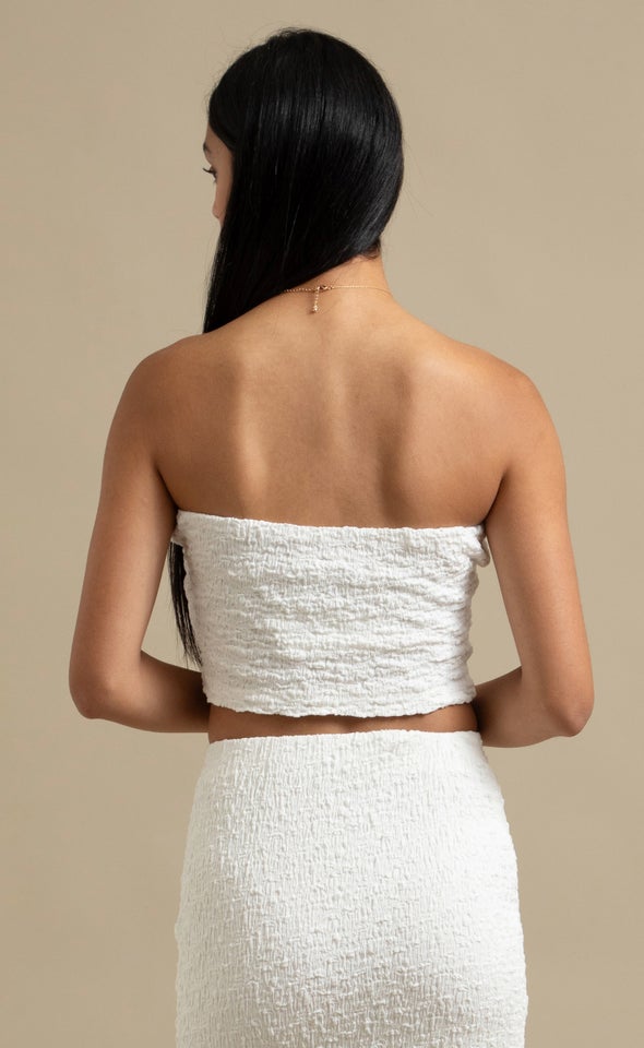Textured Knit Bandeau Top White