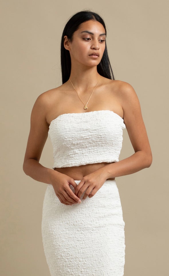 Textured Knit Bandeau Top White