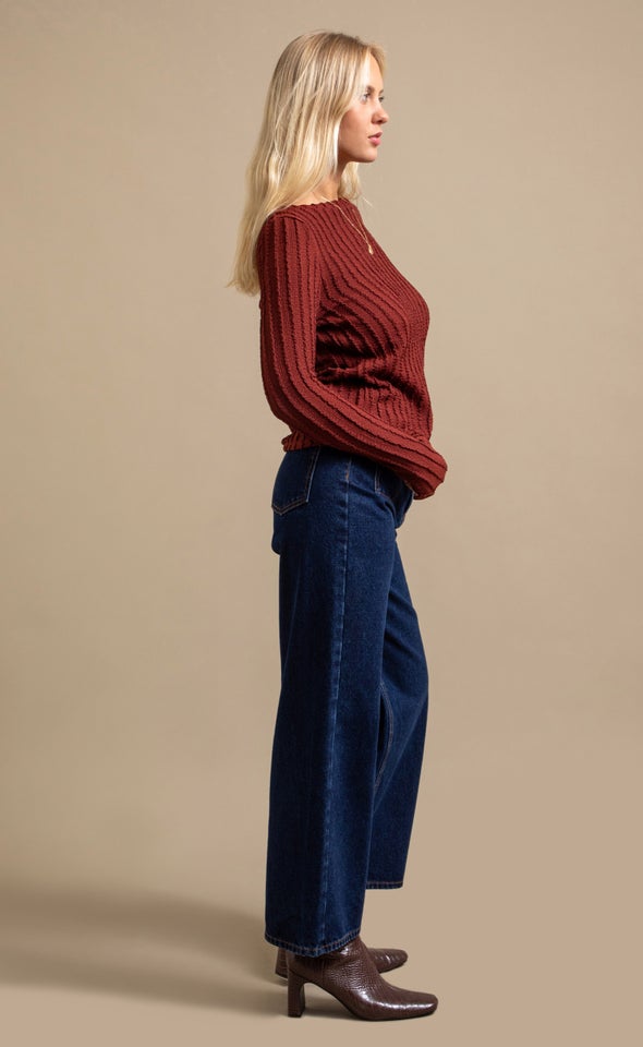 Textured Knit Boat Neck Top Spice