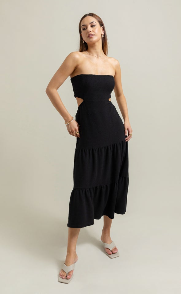 Textured Knit Cut-Out Dress Black