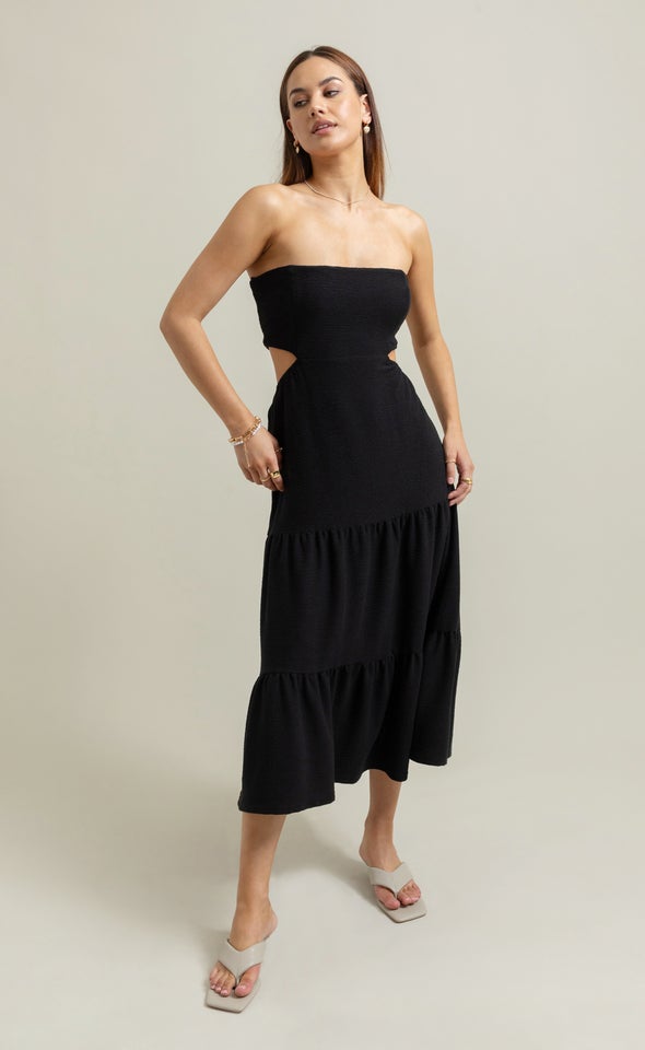 Textured Knit Cut-Out Dress Black